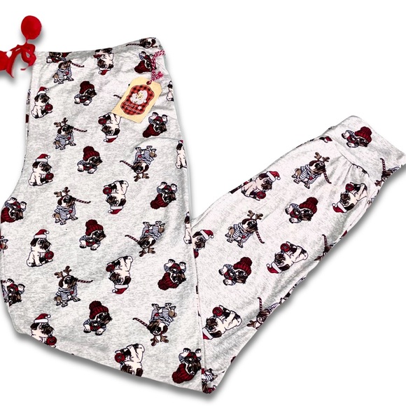 Holiday Pug Pajama Pants ❅ Santa Reindeer - Picture 1 of 5